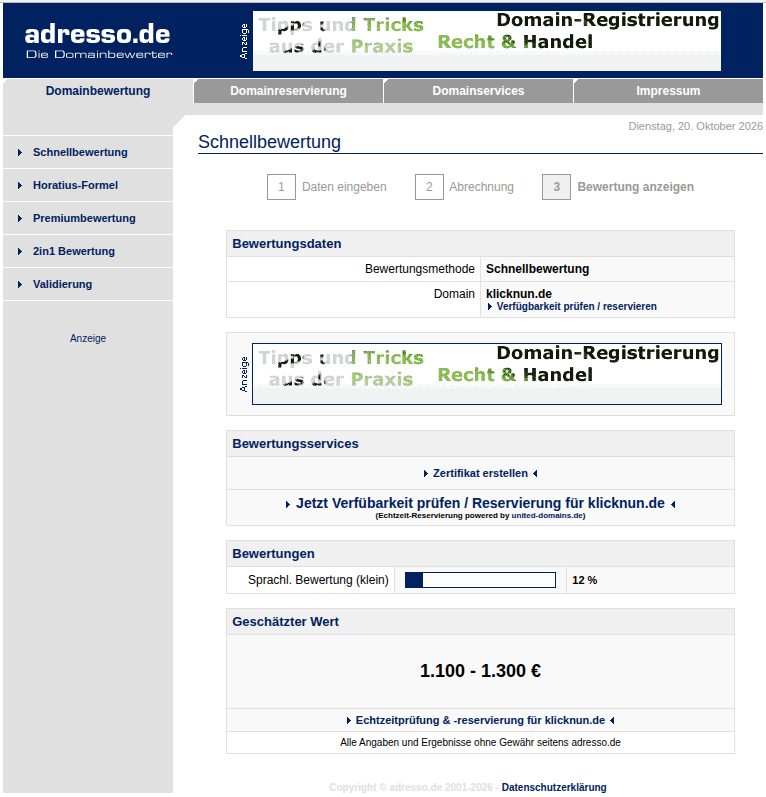 Schnellbewertung von adresso.de für klicknun.de
